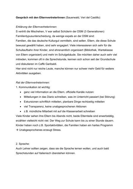 Dokumentation zur REFO - Deutsche Schule Rom