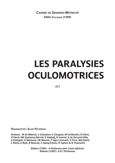 LES PARALYSIES OCULOMOTRICES - Strabisme