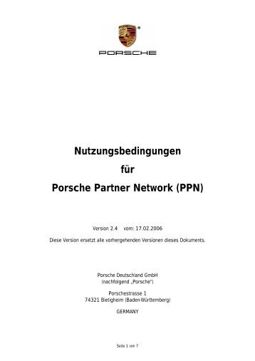 Nutzungsbedingungen für Porsche Partner Network (PPN)