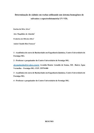 Determinação de cádmio em rochas utilizando um sistema homogêneo de solventes e espectrofotometria UV-VIS.