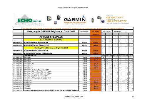 Liste de prix GARMIN Belgique au 01/10/2011 ACTIONS ... - Echo