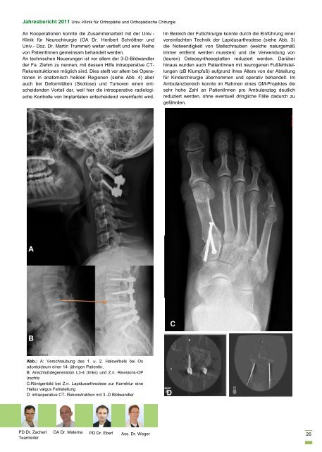 Jahresbericht 2011 - Universitätsklinik für Orthopädie und ...