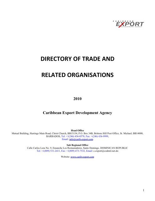 Directory Of Trade And Related Organisations Barbados