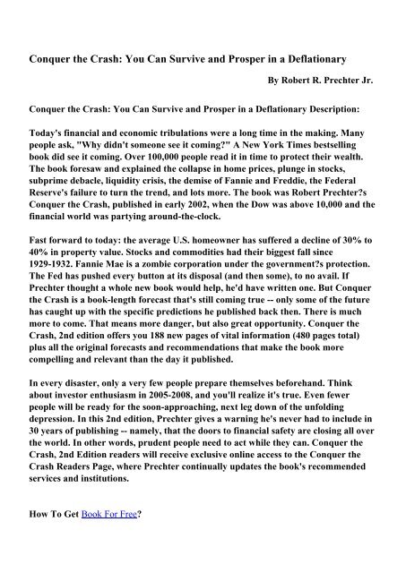 Conquer The Crash You Can Survive And Prosper In A Deflationary