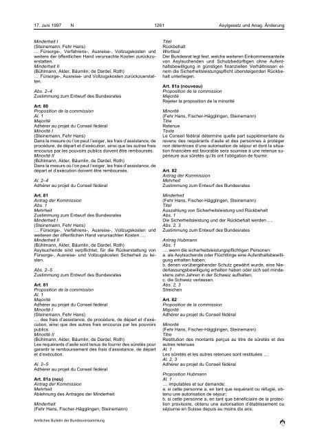 Amtliches Bulletin der Bundesversammlung Bulletin officiel de l ...