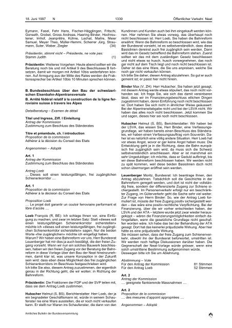 Amtliches Bulletin der Bundesversammlung Bulletin officiel de l ...