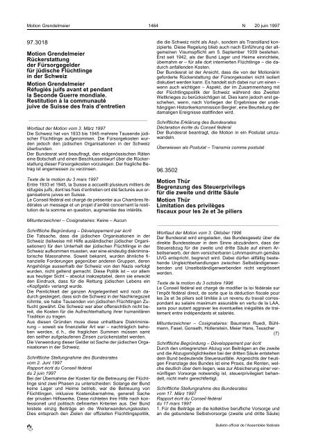 Amtliches Bulletin der Bundesversammlung Bulletin officiel de l ...