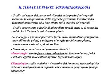 IL CLIMA E LE PIANTE, AGROMETEOROLOGIA - Università degli ...