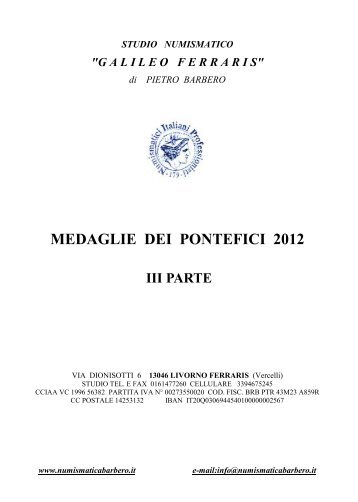 MEDAGLIE DEI PONTEFICI 2012 - Numismatica Barbero