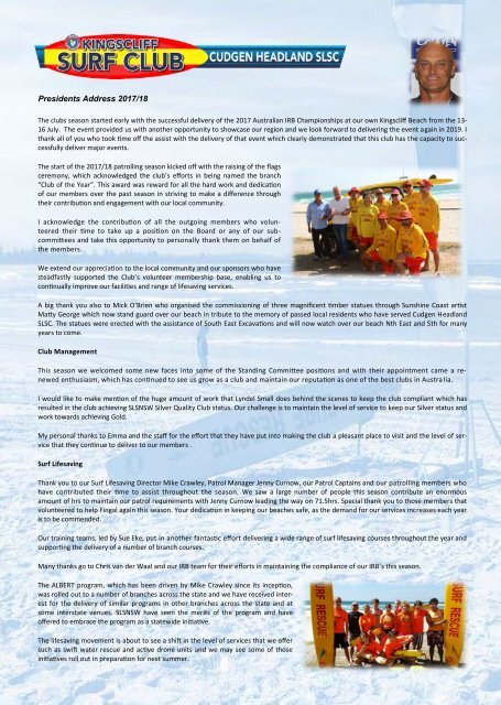 Cudgen Headland SLSC - 2017-18 Annual Report.