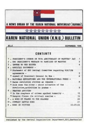 KNU Bulletin No 6, September 1986