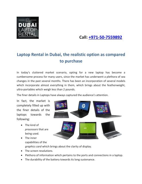 Laptop Rental in Dubai, the realistic option as compared to purchase