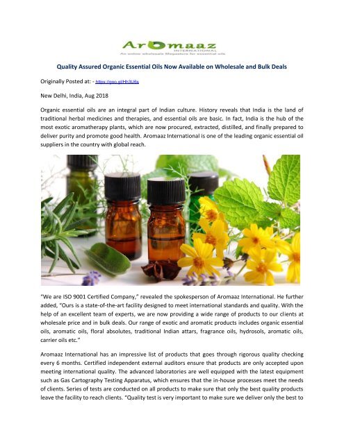 Quality Assured Organic Essential Oils Now Available on Wholesale and Bulk Deals