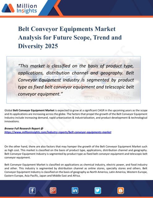 Belt Conveyor Equipments Market Analysis, Manufacturing Cost Structure, Growth Opportunities and Restraint 2025