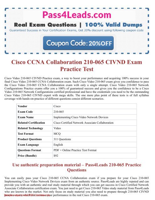 Cisco 210-065 Exam Dumps PDF (2018 Updated) - 210-065 Online Practice Test