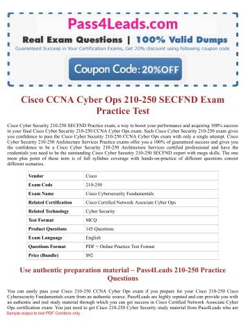 Cisco 210-250 Exam Dumps PDF (2018 Updated) - 210-250 Online Practice Test