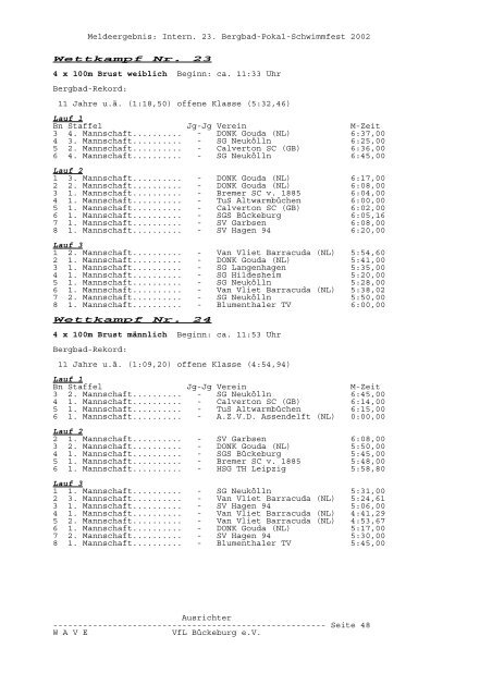 Zeitplan/Wettkampffolge