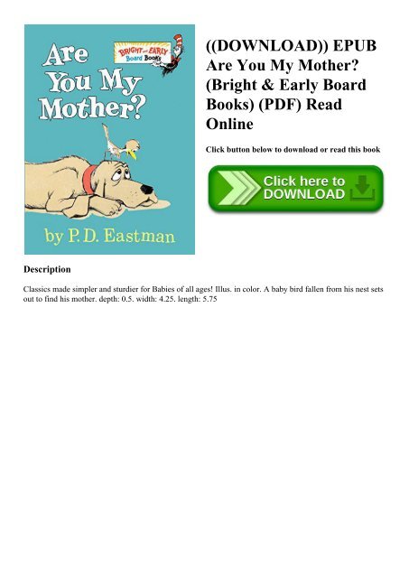 ((DOWNLOAD)) EPUB Are You My Mother (Bright & Early Board Books) (PDF) Read Online