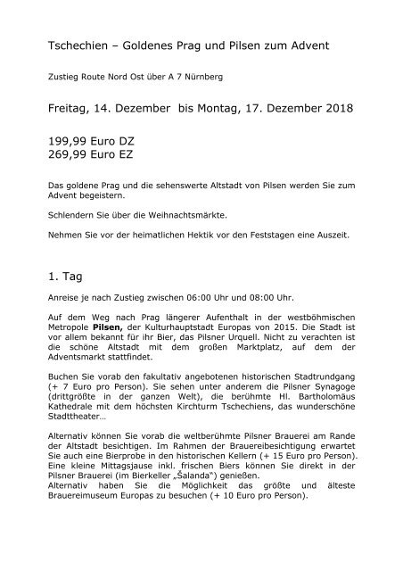 Tschechien - Prag und Pilsen - Busreise zum Advent - 14. bis 17. Dezember 2018 - KUS Reisen 73107 Eschenbach und 73035 Goeppingen