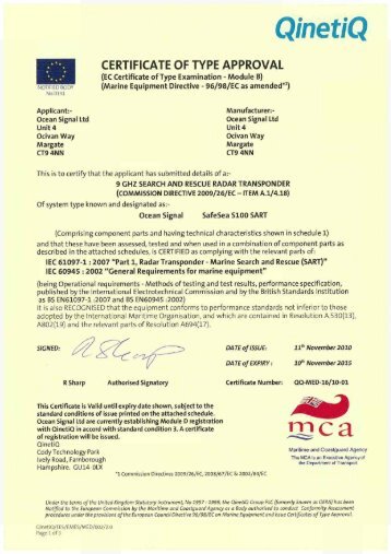 (EU MED) type approval certificate - Ocean Signal