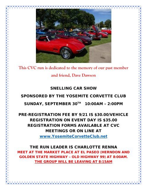 Central Valley Corvettes of Fresno - September 2018