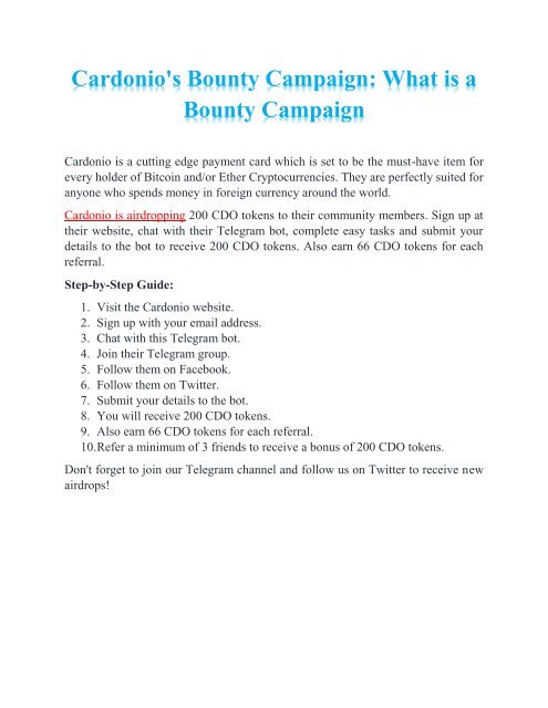 Cardonio's Bounty Campaign: What is a Bounty Campaign