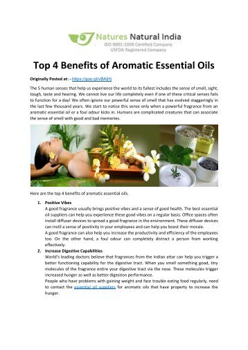 Top 4 Benefits of Aromatic Essential Oils