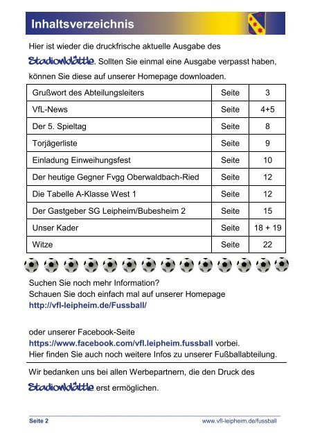 Stadionblättle SG Leipheim/Bubesheim 2 - FVgg Oberwaldbach-Ried