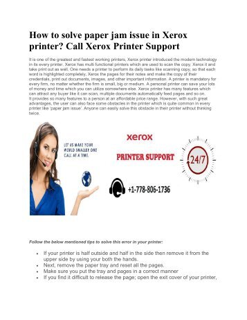 How to solve paper jam issue in Xerox printer? Call Xerox Printer Support US