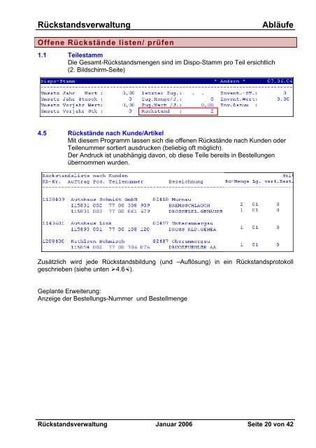 Rückstandsverwaltung Abläufe