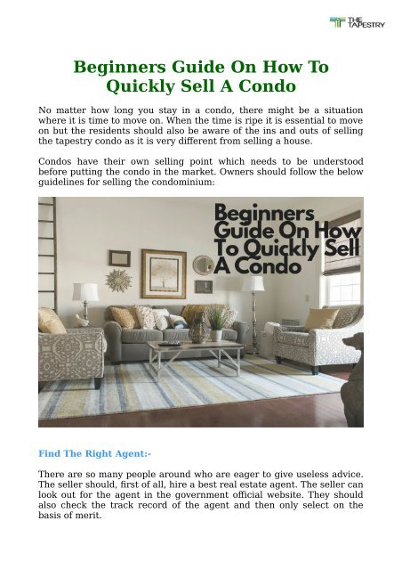 Beginners Guide On How To Quickly Sell A Condo