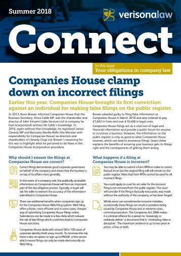 Connect | Summer 2018 | Companies House clamp down on incorrect filings