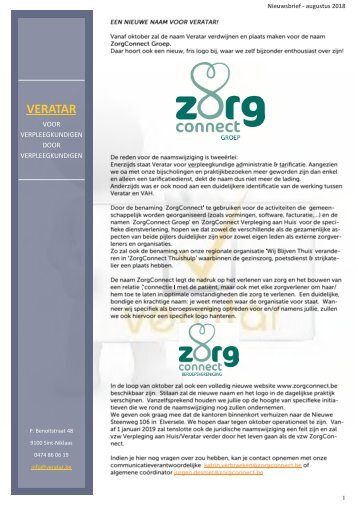 Nieuwsbrief Veratar augustus 2018