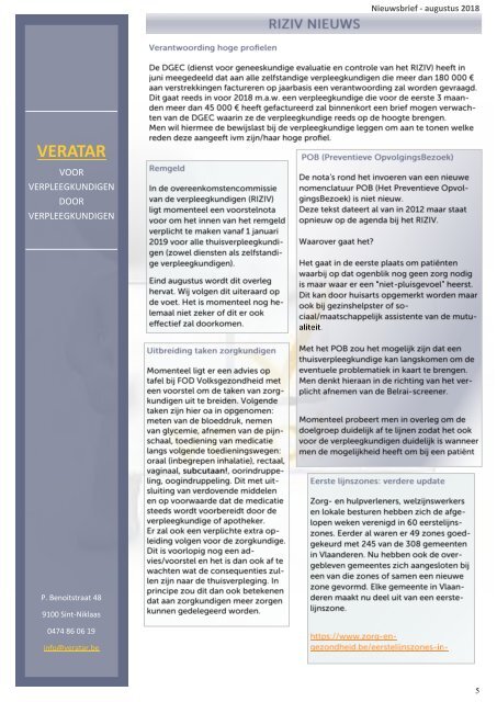 Nieuwsbrief Veratar augustus 2018