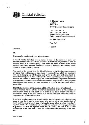 Official Solicitor letter - Family Law