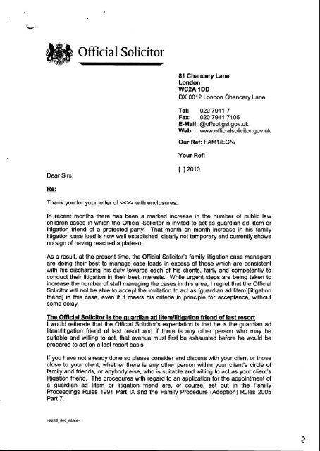 Official Solicitor letter - Family Law