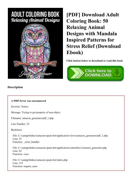 Download Pdf Download Adult Coloring Book 50 Relaxing Animal Designs With Mandala Inspired Patterns For Stress Relief