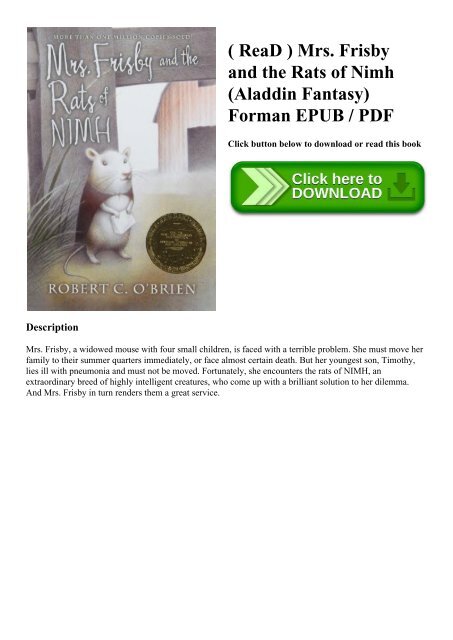 ( ReaD ) Mrs. Frisby and the Rats of Nimh (Aladdin Fantasy) Forman EPUB  PDF