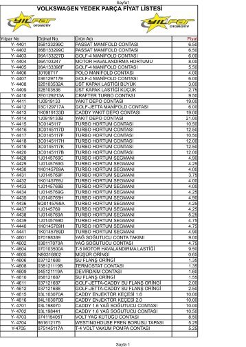 VW.YEDEK PARÇA FİYAT LİSTESİ