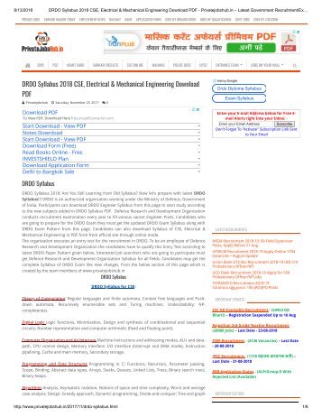 DRDO Syllabus 2018 CSE, Electrical & Mechanical Engineering Download PDF - Privatejobshub.in – Latest Government Recruitment_Exam 2018