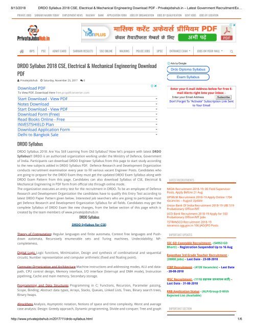 DRDO Syllabus 2018 CSE, Electrical &amp;amp; Mechanical 