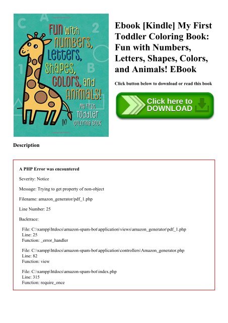 Download Ebook Kindle My First Toddler Coloring Book Fun With Numbers Letters Shapes Colors And Animals Ebook