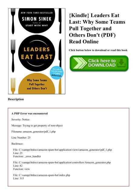 {Kindle} Leaders Eat Last Why Some Teams Pull Together and Others Don't (PDF) Read Online