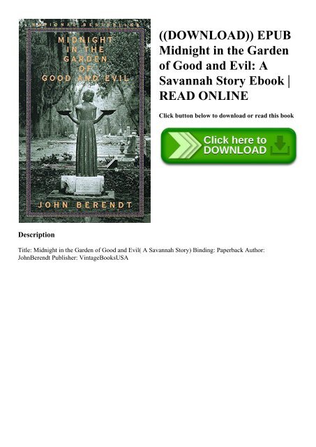 Download Epub Midnight In The Garden Of Good And Evil A Savannah