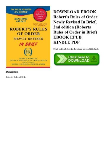 DOWNLOAD EBOOK Robert's Rules of Order Newly Revised In Brief  2nd edition (Roberts Rules of Order in Brief) EBOOK EPUB KINDLE PDF