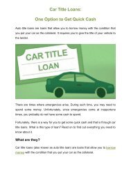 Car Title Loans - One Option to Get Quick Cash