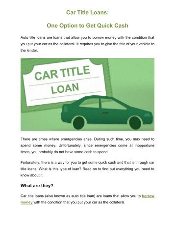 Car Title Loans - One Option to Get Quick Cash