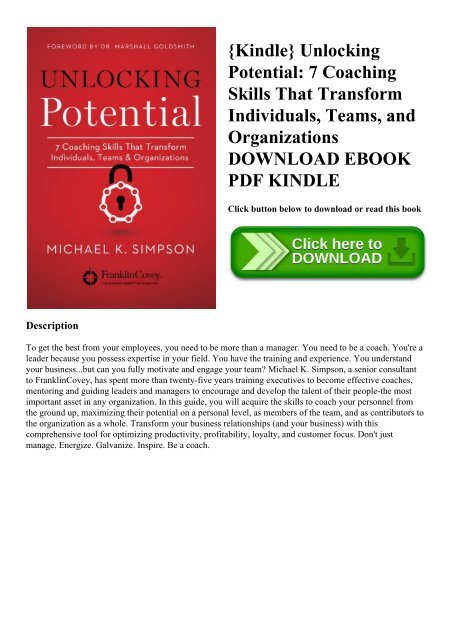 {Kindle} Unlocking Potential 7 Coaching Skills That Transform Individuals  Teams  and Organizations DOWNLOAD EBOOK PDF KINDLE