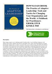 DOWNLOAD EBOOK The Practice of Adaptive Leadership Tools and Tactics for Changing Your Organization and the World A Fieldbook for Practitioners EBOOK EPUB KINDLE PDF