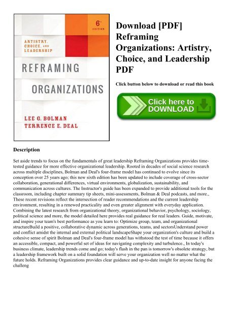 PDF Download Reframing Organizations Free reframing organizations pdf download